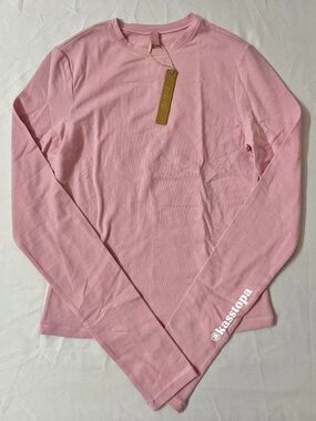 SKIMS Cotton Jersey Crew Neck Long Sleeve Top T-shirt Pink Halite